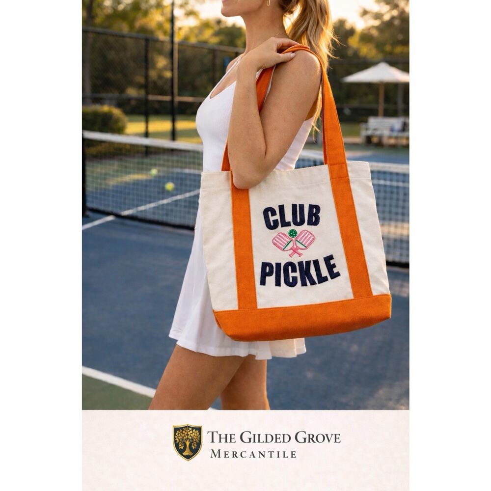 Shiraleah Club Pickle Canvas Tote Bag Pickleball Beach Gym Bag NWT